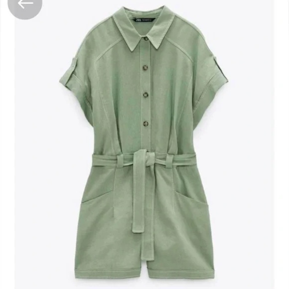 Zara Sage Green Short Sleeve Shorts Romper Size XS - Picture 2 of 9